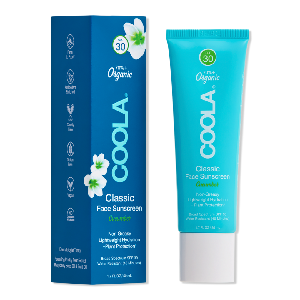 Coola Classic Sunscreen, Face, 70%+ Organic, Cucumber, Broad Spectrum SPF 30 - 1.7 fl oz