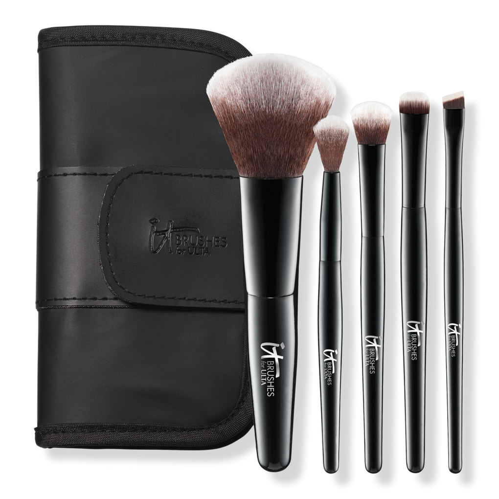 Travel Makeup Brush 4-Piece Set | Carry-On Kit | Small, Compact Design Silver