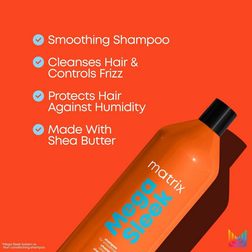 Matrix Mega Sleek Shampoo, Controls Frizz Leaving Hair Smooth & Shiny,  Nourishes with Shea Butter, For Dry, Damaged Hair, Clarifying Shampoo,  Salon Professional Shampoo, 1000ml (Packaging May Vary) : : Beauty  