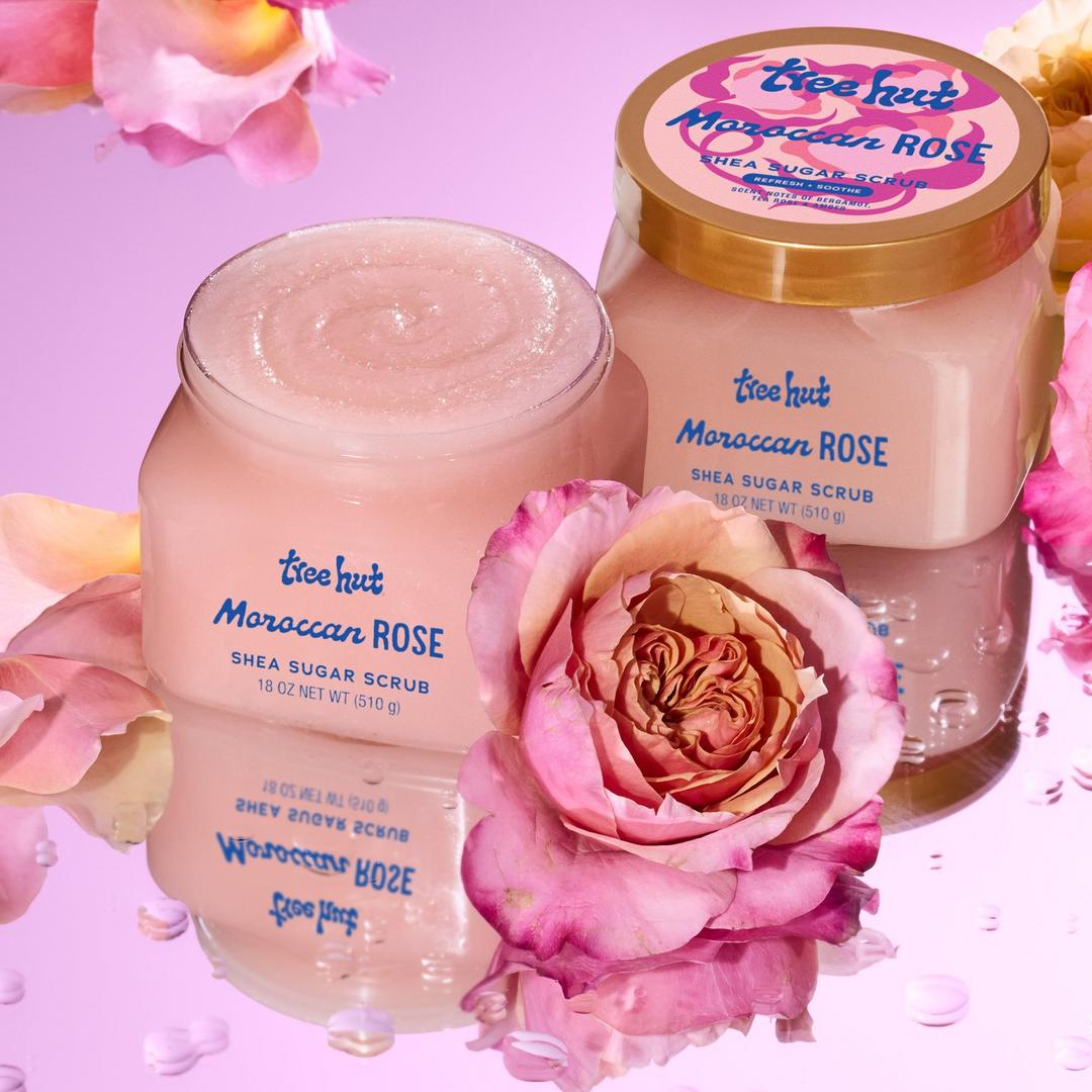Tree Hut Moroccan Rose Shea Sugar Body Scrub — exfoliating sugar scrub with rose scent for smooth glowing skin