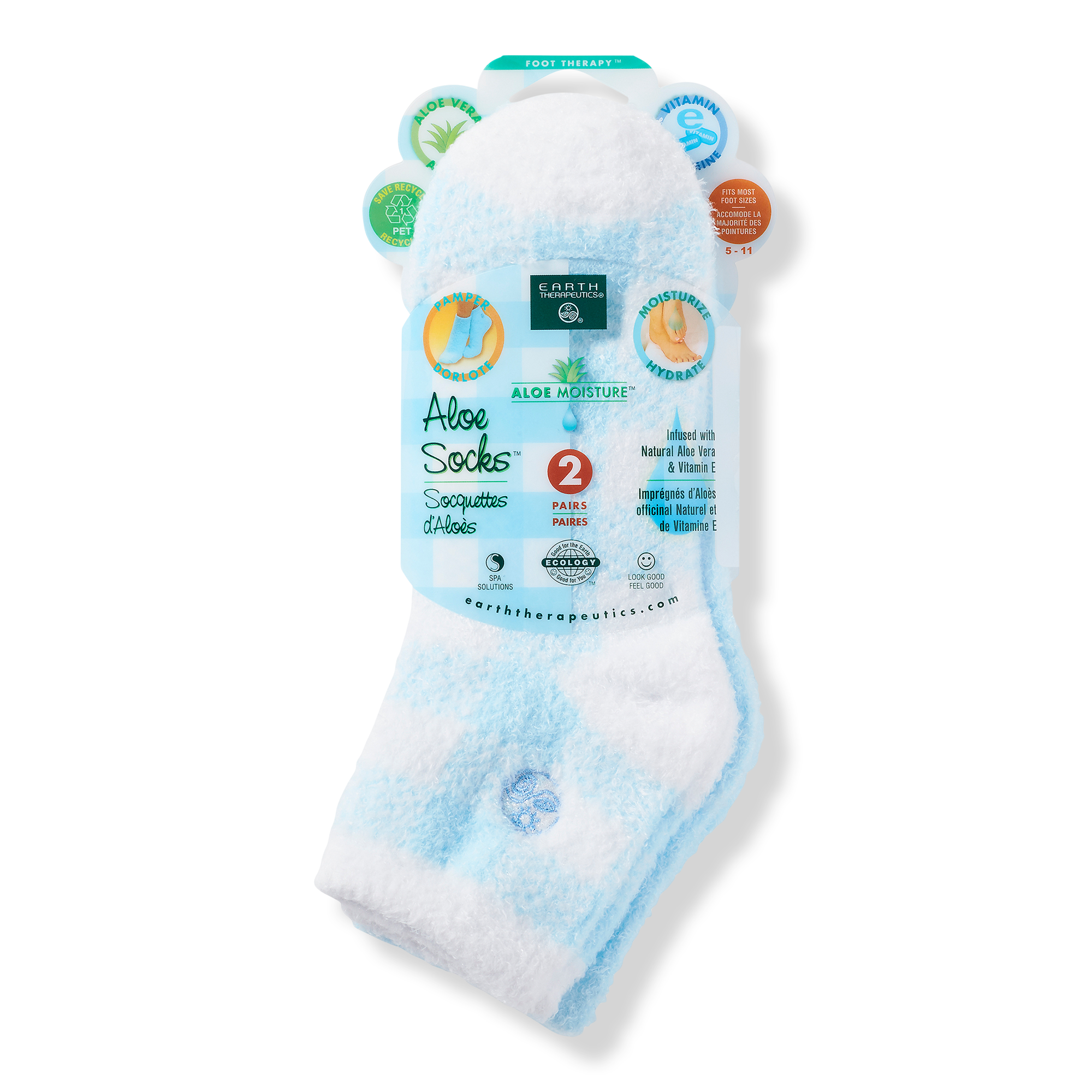 Earth Therapeutics Plaid & Solid Blue Aloe Socks #1