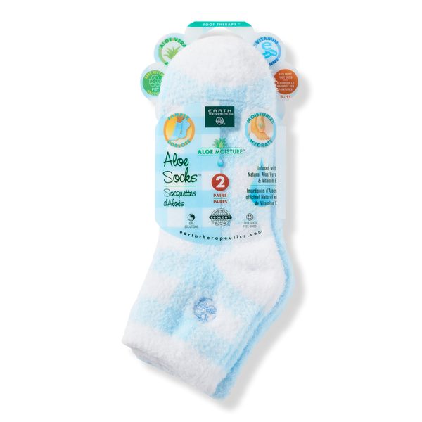 Earth Therapeutics Plaid & Solid Blue Aloe Socks #1