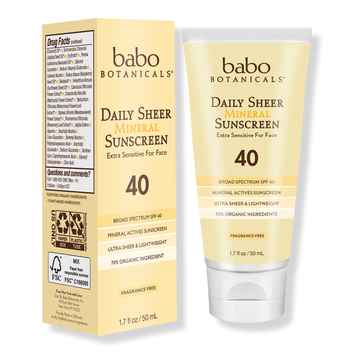 Babo Botanicals Daily Sheer Non-Nano Zinc SPF 40 Fragrance Free Mineral Sunscreen #1