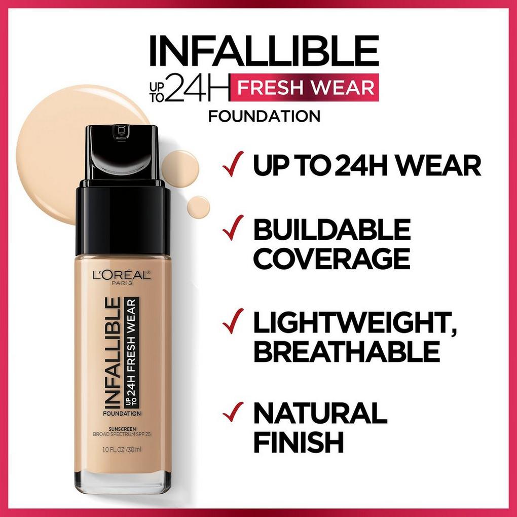Base de Maquillaje Loreal Infallible 24HR Fresh Wear tono Sun Beige 30 ML |  Oechsle