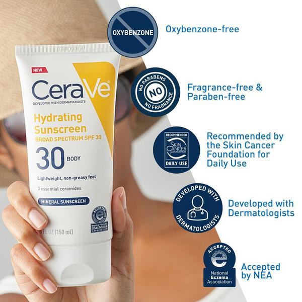 CeraVe Hydrating Mineral Sunscreen Lotion for Body SPF 30 for All Skin Types #3