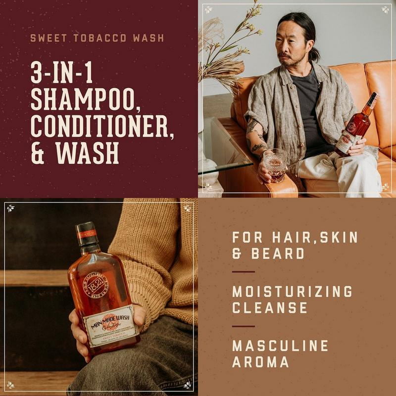 sweet tobacco shampoo 18.21 Man Made Wash 3-in-1 Body Wash, Shampoo, and Conditioner for Men 18 Ounce