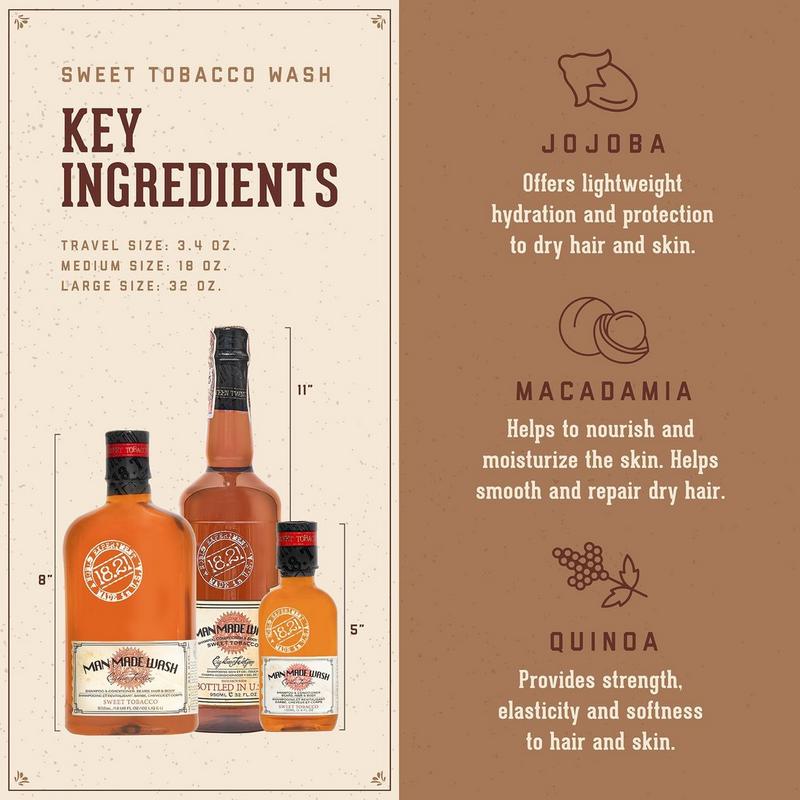 1821 sweet tobacco shampoo 18.21 Man Made Wash 3-in-1 Body Wash, Shampoo, and Conditioner for Men 18 Ounce