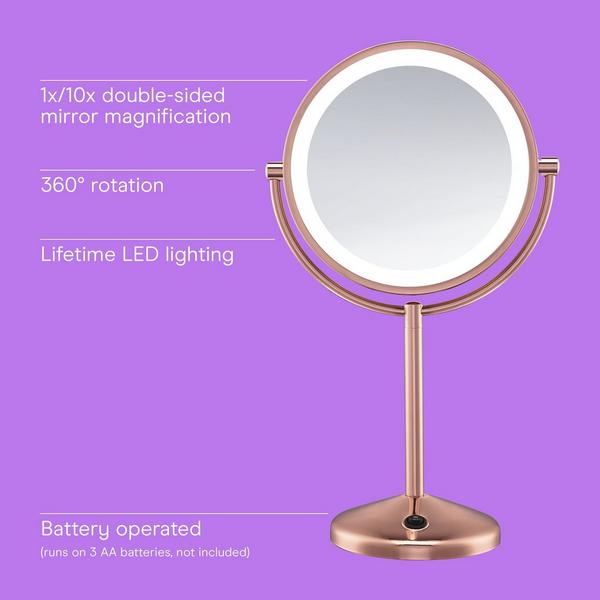 Espejo LED de Vanidad de Doble Cara 1X/10X con Aumento en Rosa Dorado 2