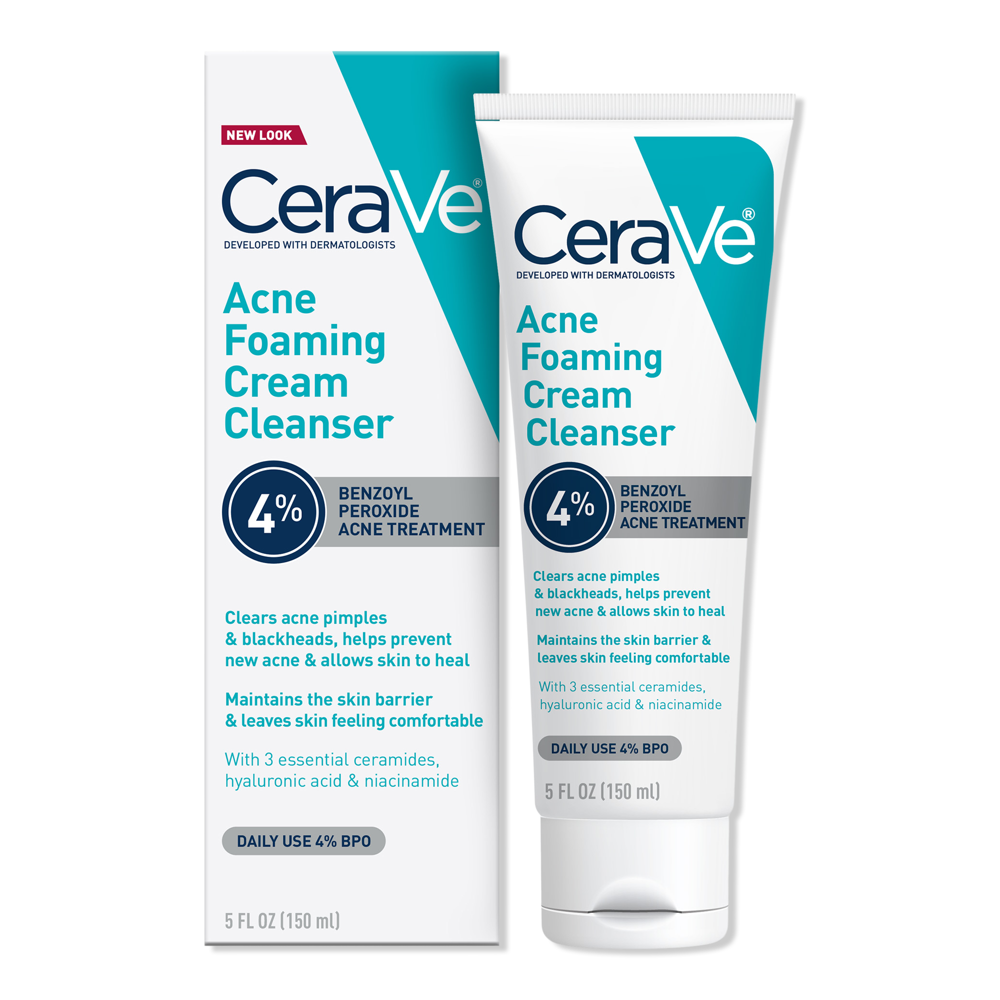 CeraVe Acne Foaming Cream Cleanser with 4% BPO for Acne Prone Skin #1