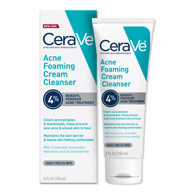 CeraVe Acne Foaming Cream Cleanser with 4% BPO for Acne Prone Skin