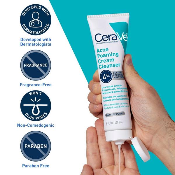 CeraVe Acne Foaming Cream Cleanser with 4% BPO for Acne Prone Skin #6