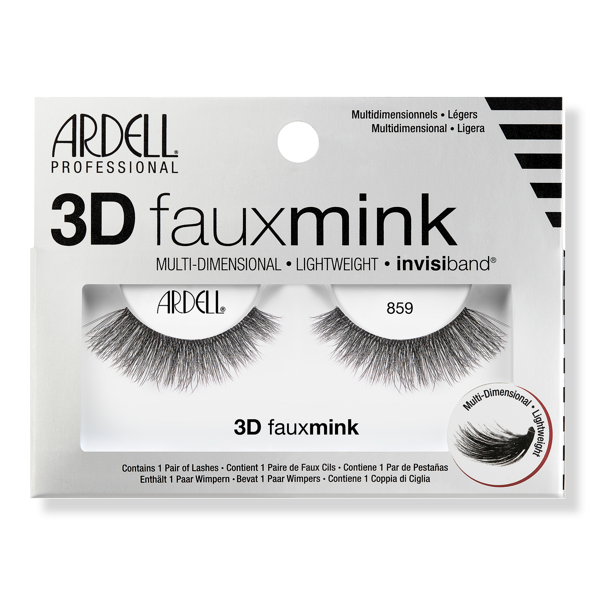 Ardell 3D Faux Mink #859, Multi-dimensional False Eyelash with Invisiband #1