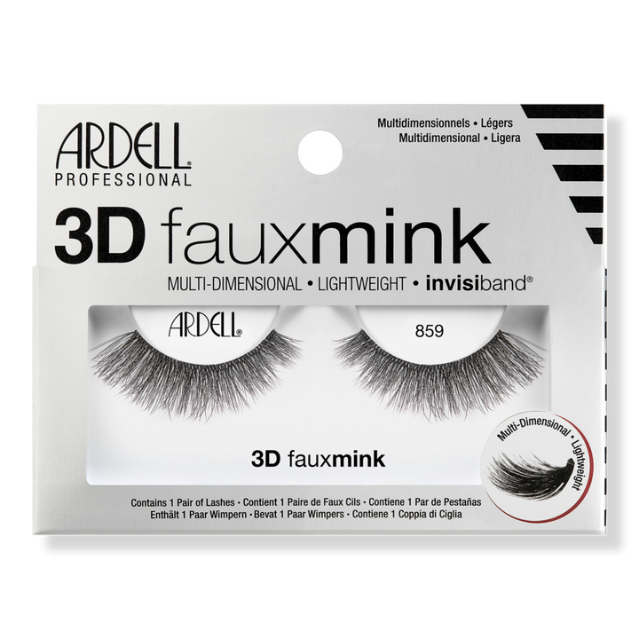 Ardell 3D Faux Mink #859, Multi-dimensional False Eyelash with Invisiband #1