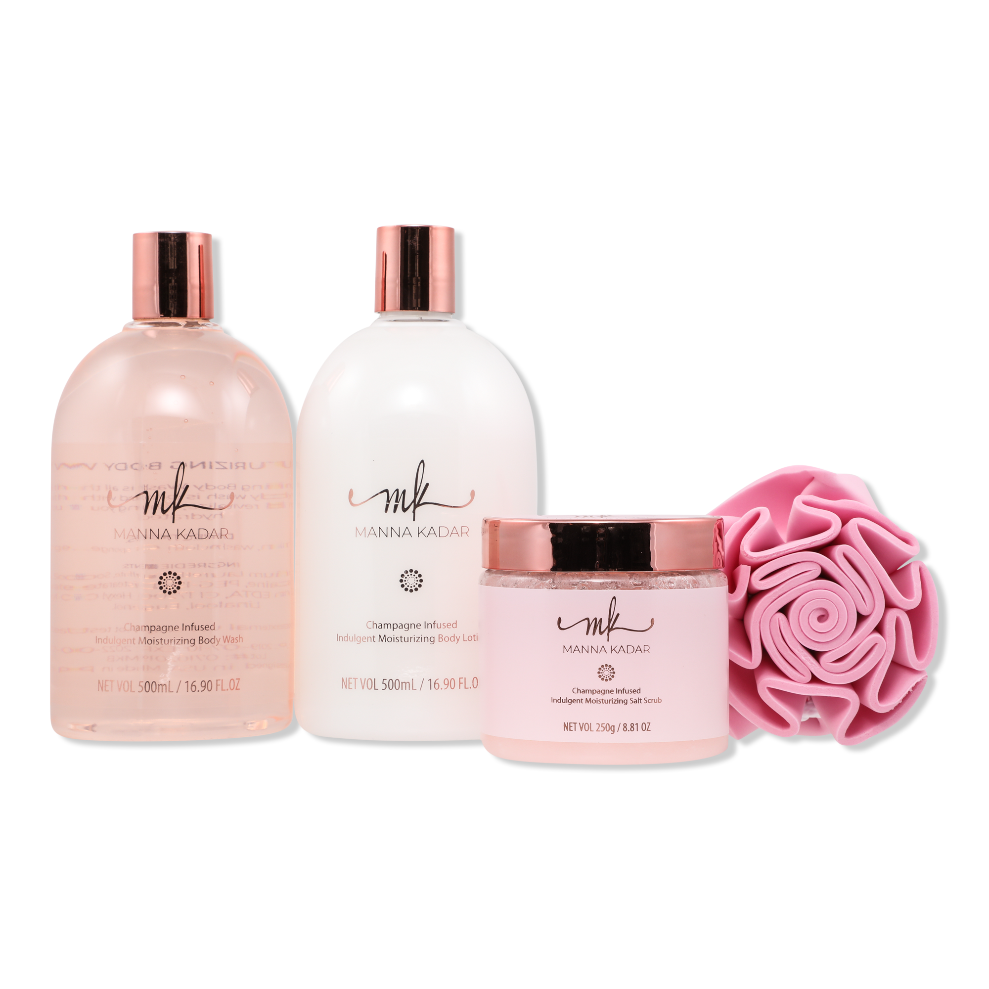 MANNA KADAR BEAUTY Pretty in Pink Champagne Scented 4 Piece Bath Set #1