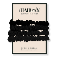 Black Ruched Ribbon Scrunchies