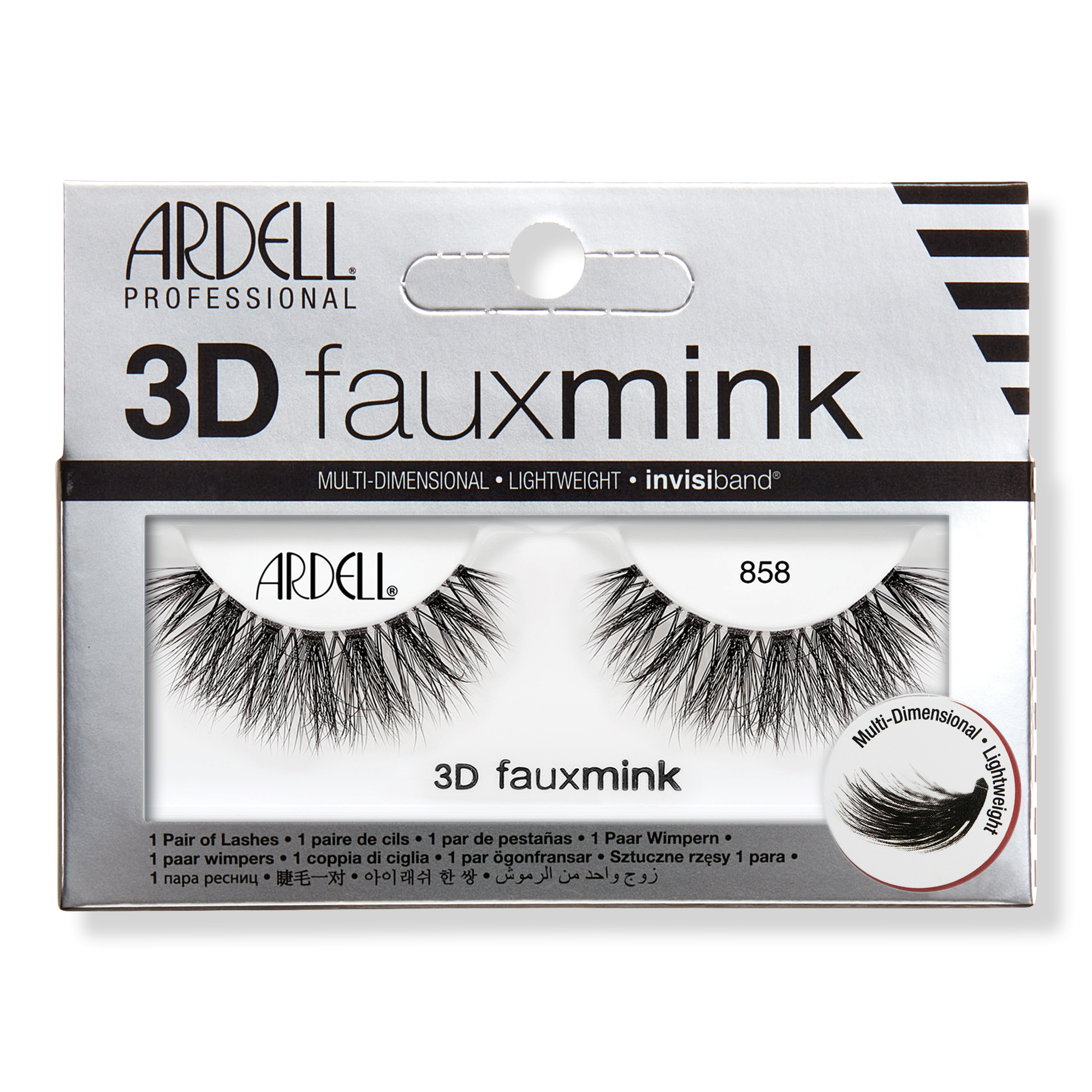 Ardell 3D Faux Mink #858, Multi-dimensional False Eyelash with Invisiband #1