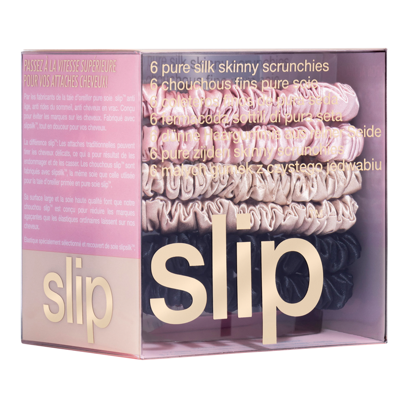 Pure Silk Skinny Scrunchies Pink, Black, Caramel