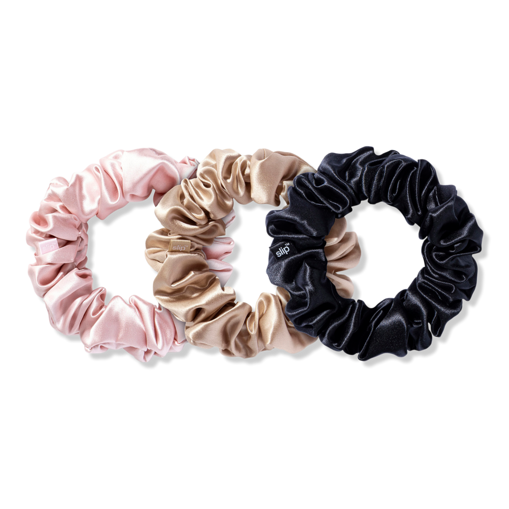 Pink, Black & Caramel Large Silk Scrunchies - Slip