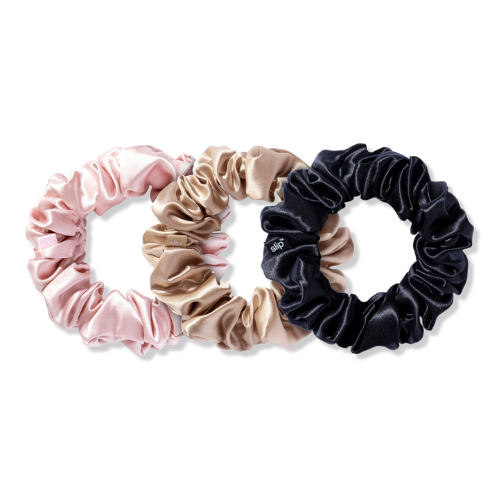 Slip Pink, Black & Caramel Large Silk Scrunchies #1