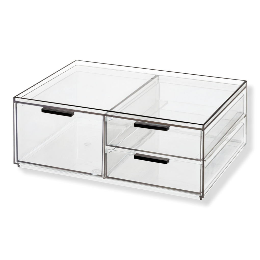 4-Drawer Clear Cosmetic Organizer with Gold Trim