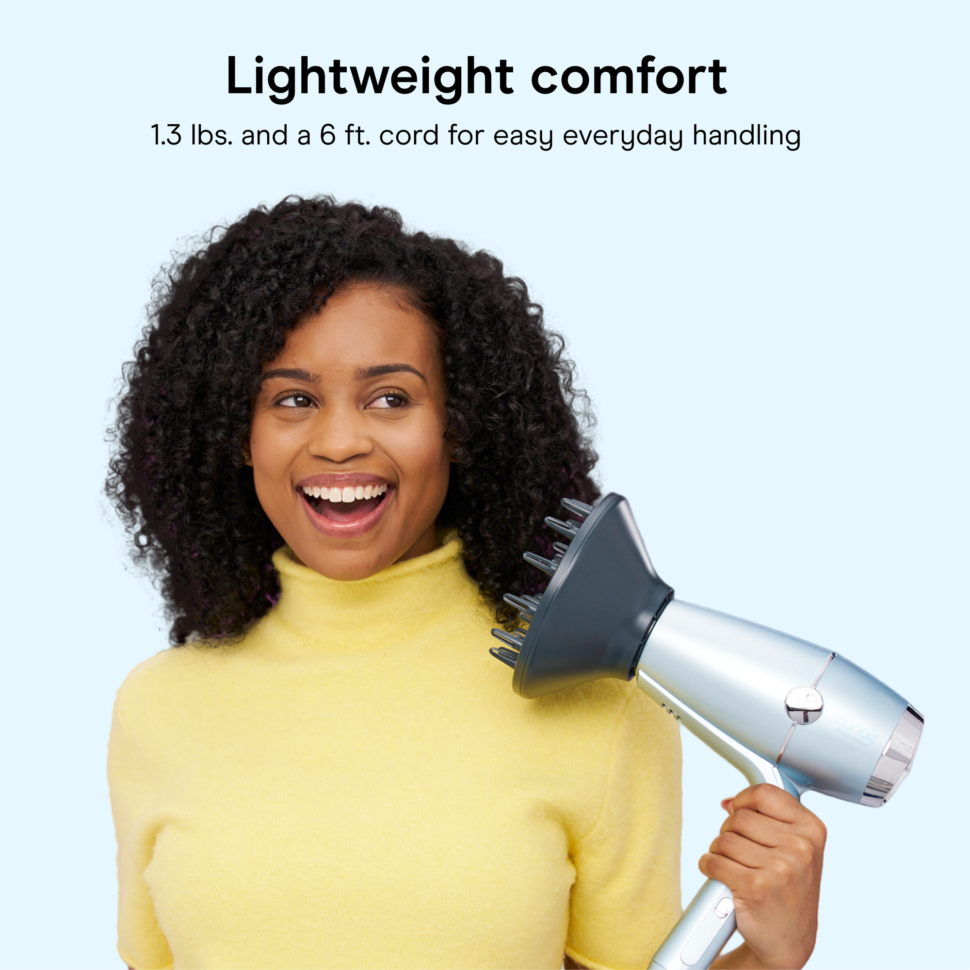 Фен Conair InfinitiPro SmoothWrap с двойной ионной терапией, цвет: Светлый синий металлик — фото 6