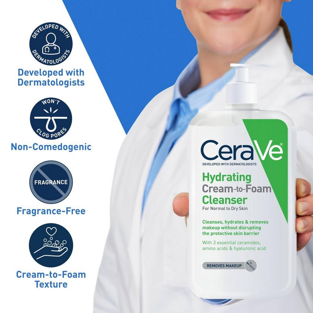 Hydrating Cream-to-Foam Face Wash for Balanced to Dry Skin - CeraVe