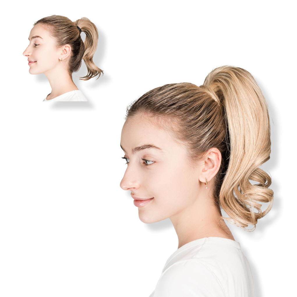 blonde hair with brown underneath ponytail