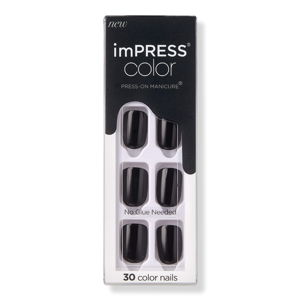 Kiss Impress Color Short Press-on Manicure Nails - All Black