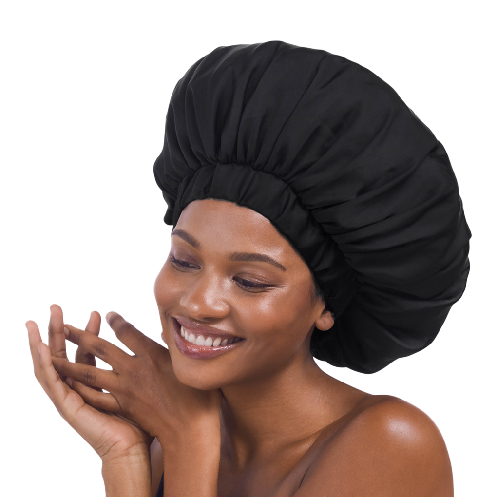 Black Satin Sleep Bonnet - Kitsch