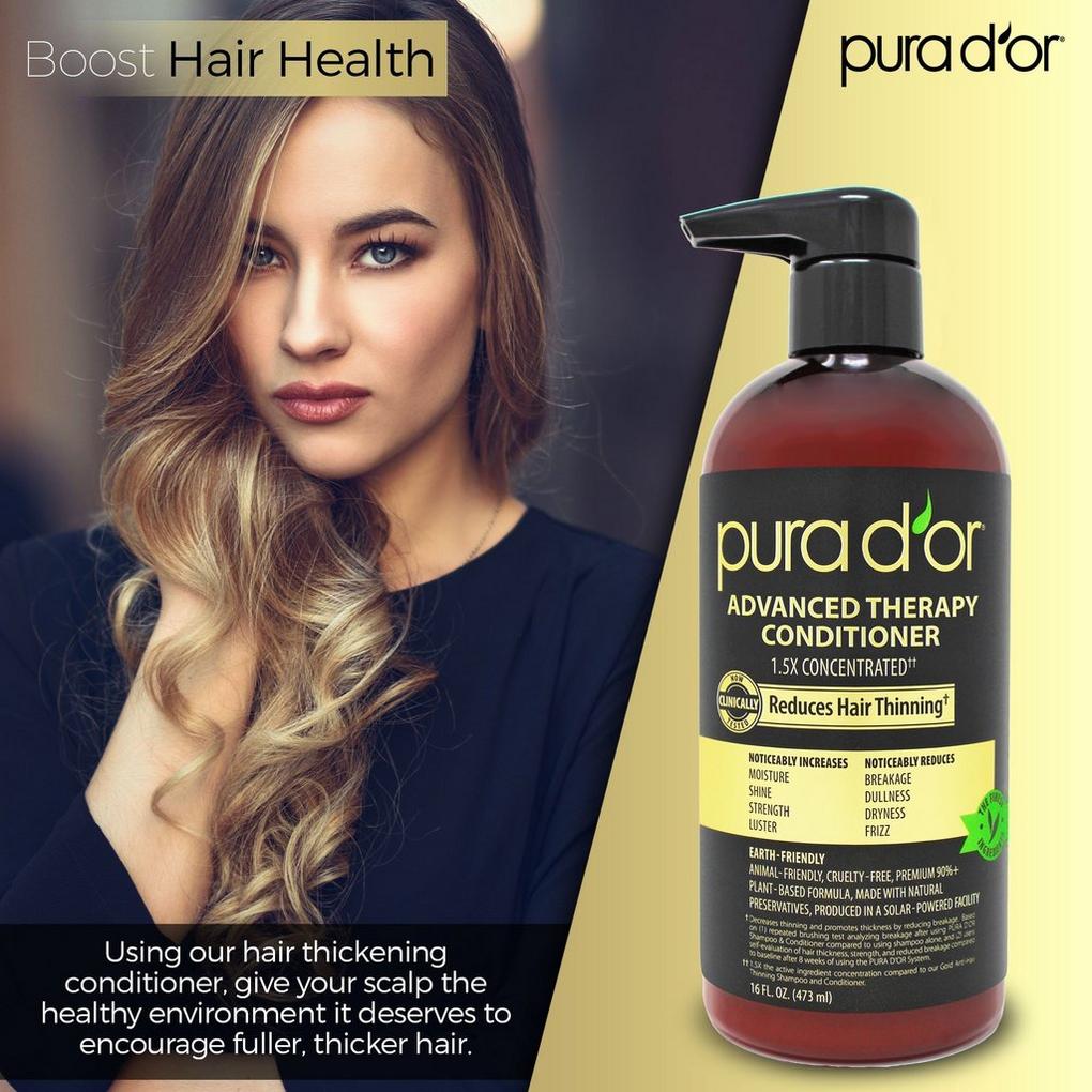 Pura D'or Advanced Therapy Shampoo Reduces Hair Thinning & Increases Volume