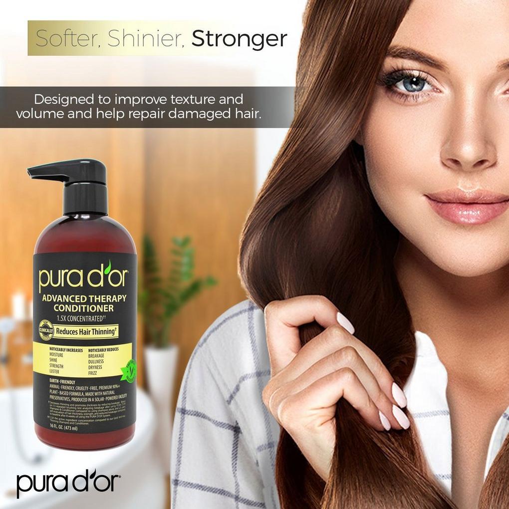 24 Fl Oz Shampoo + 24 Fl Oz Conditioner. PURA D'OR Advanced Therapy System  Shampoo & Conditioner Reduces Hair Thinning for Thicker Head of Hair