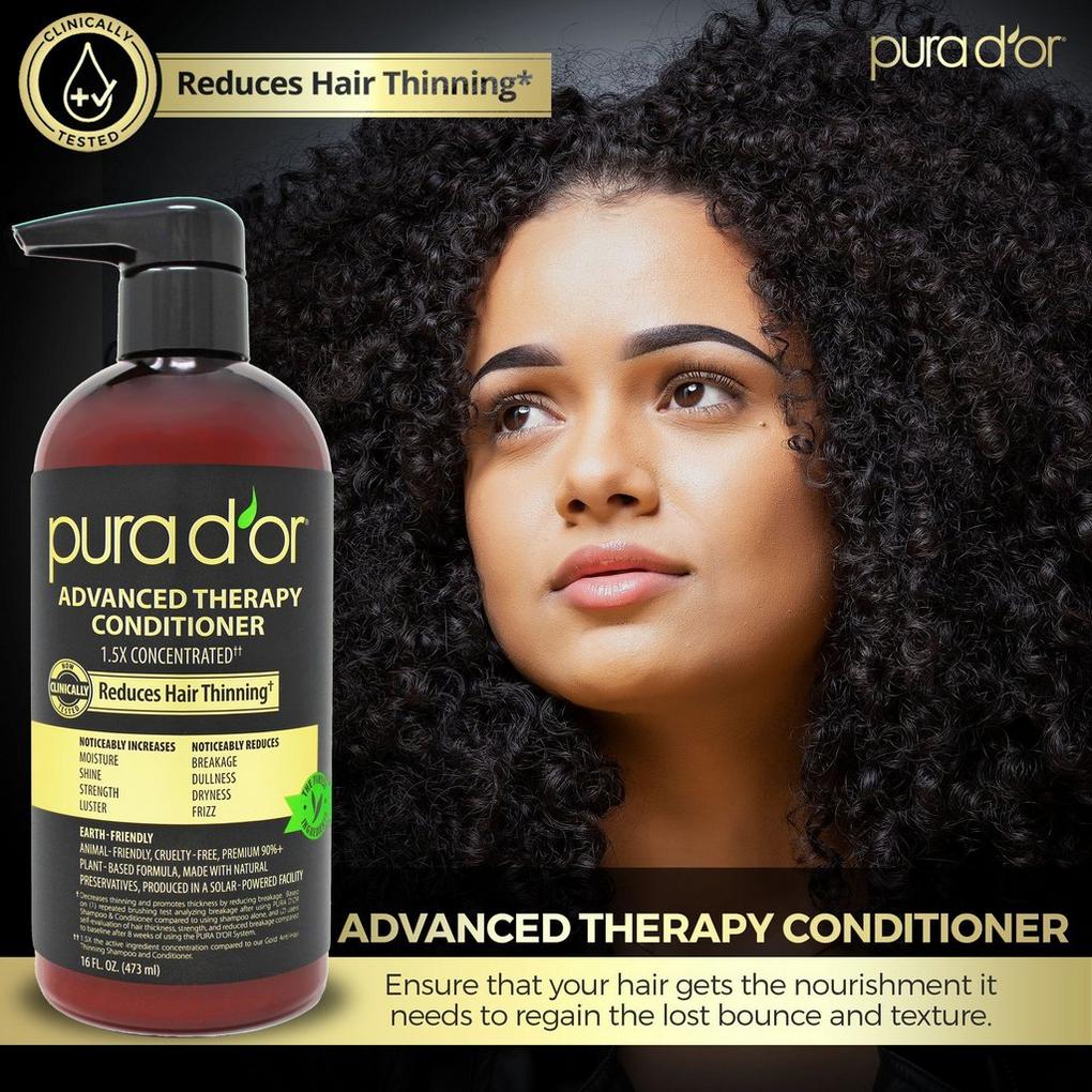 Pura D'or Advanced Therapy Shampoo Reduces Hair Thinning & Increases Volume