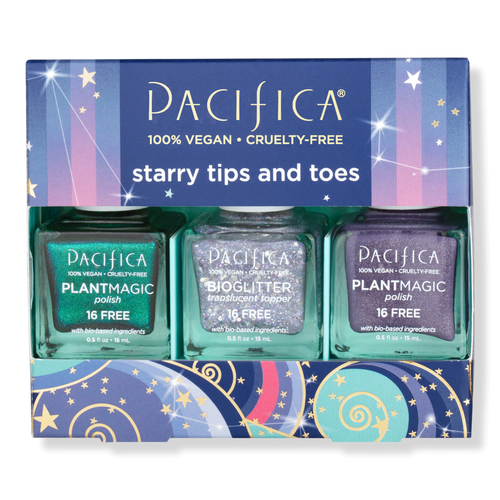 Starry Tips & Toes Vegan Nail Polish and Glitter Top Coat Trio