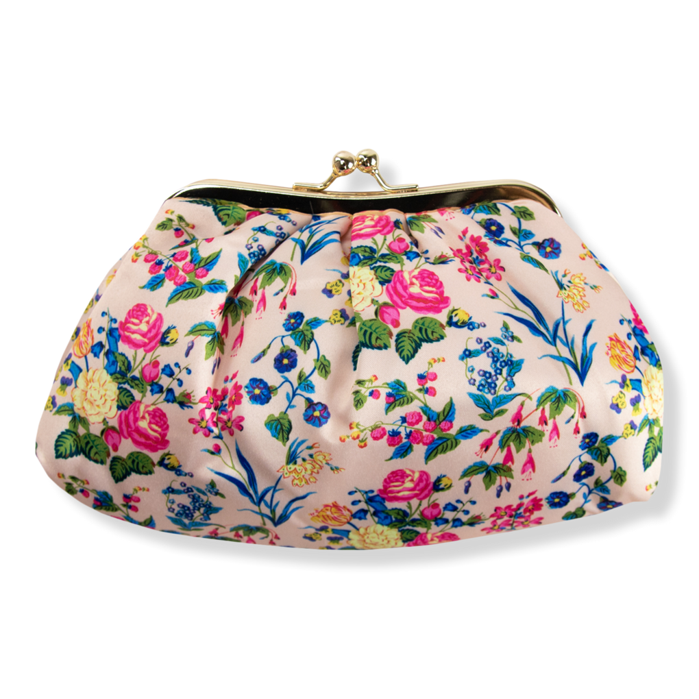 Pink Floral Satin Cosmetic Bag - The Vintage Cosmetic Company