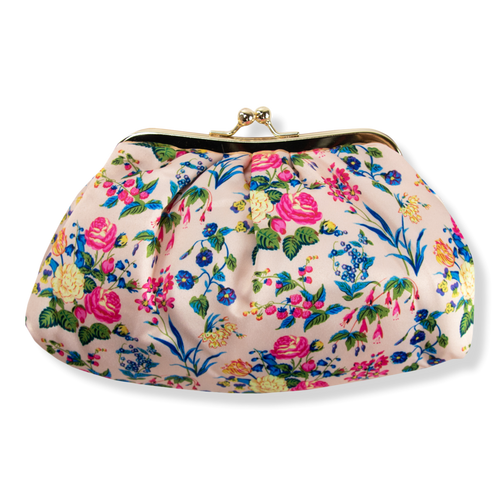 Pink Floral Satin Cosmetic Bag - The Vintage Cosmetic Company