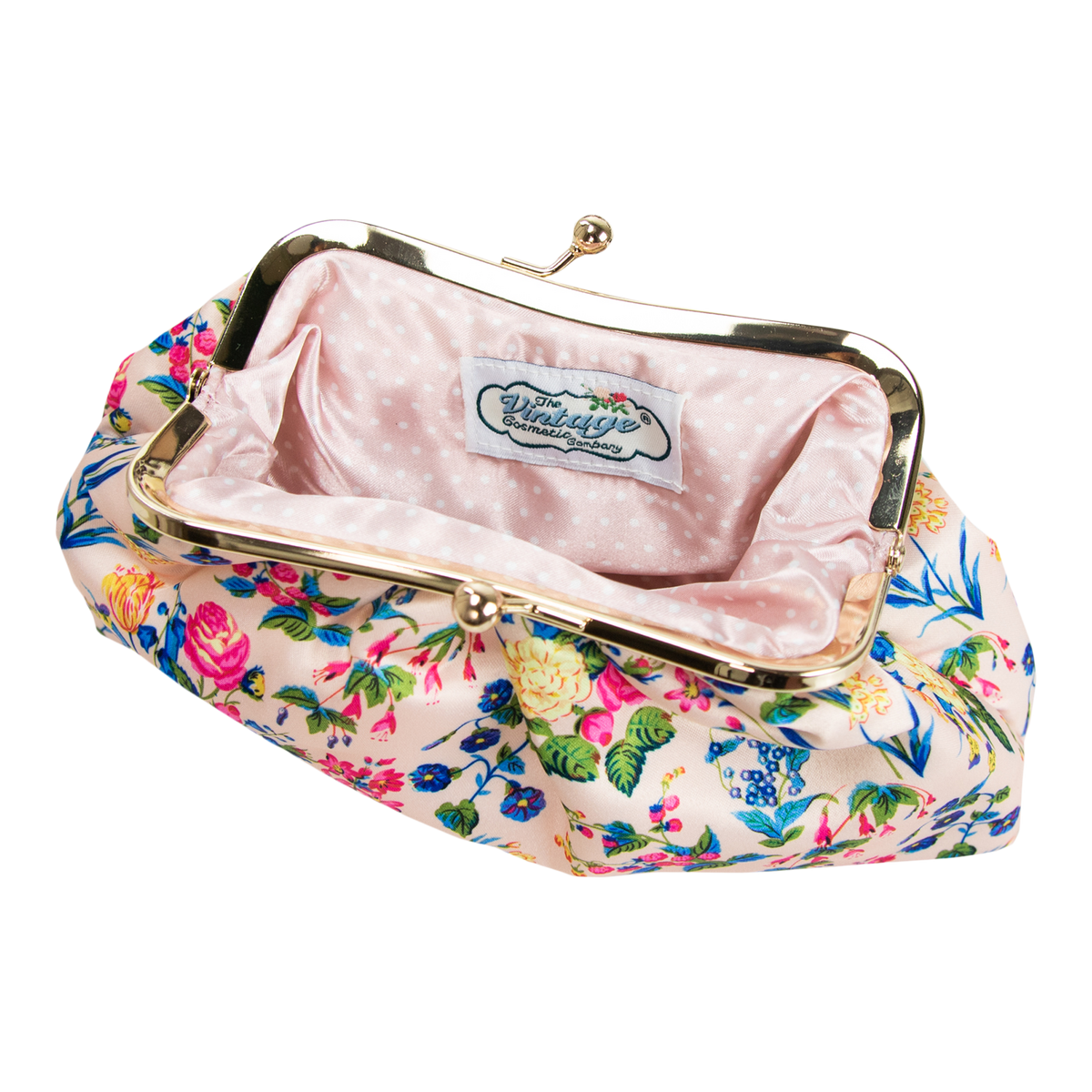 Pink Floral Satin Cosmetic Bag