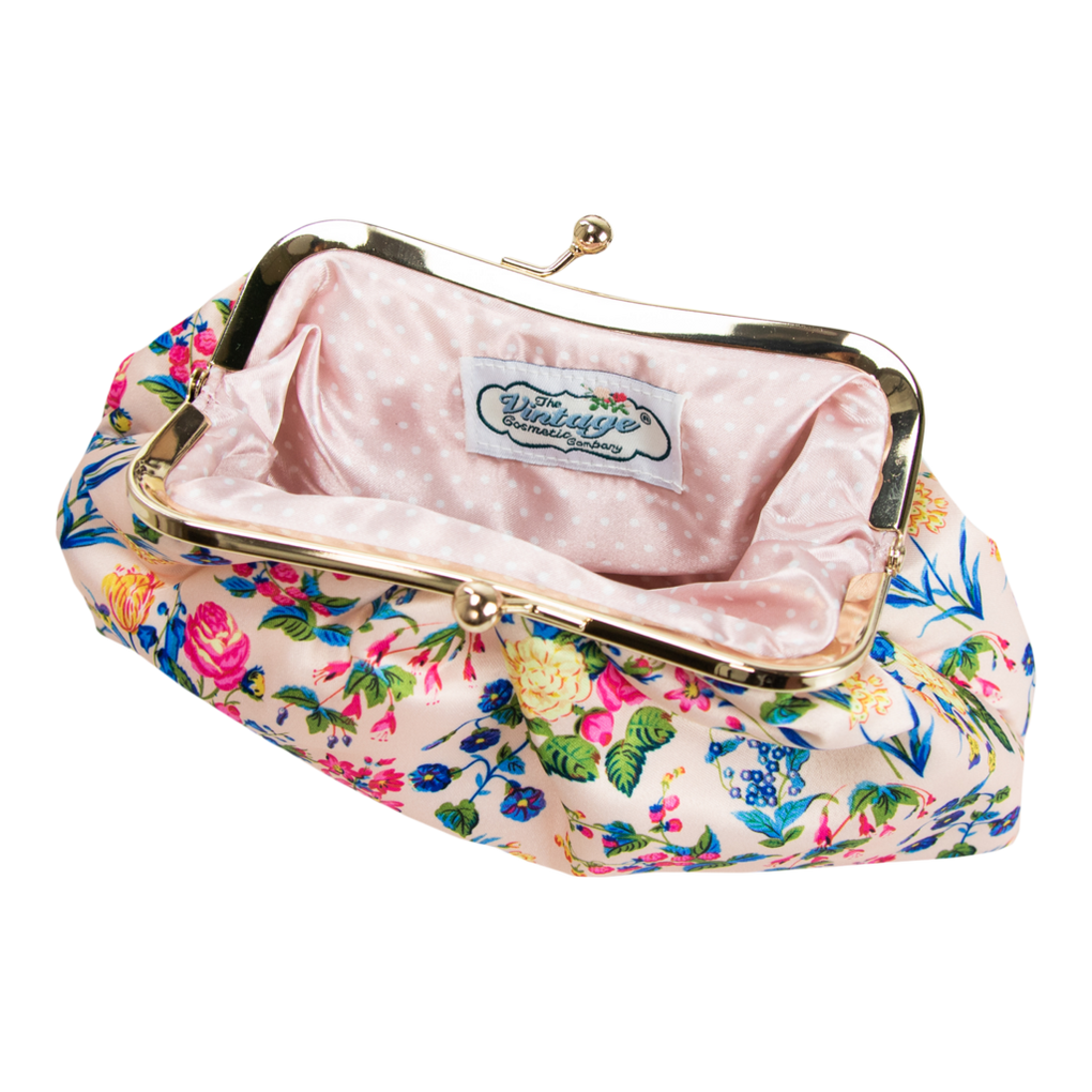 The Vintage Cosmetic Company Cosmetic Clutch Bag - Pink Satin Floral