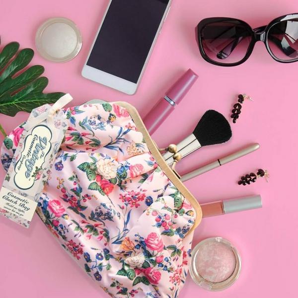 The Vintage Cosmetic Company Pink Floral Satin Cosmetic Bag #4