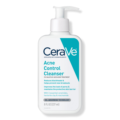 CeraVe Acne Control Cleanser for Face with 2% Salicylic Acid & Purifying Clay for Oily Skin