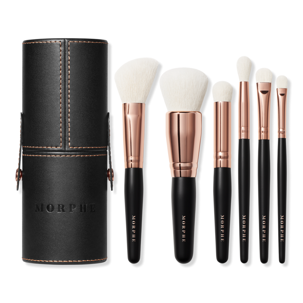 Travel Makeup Brush 4-Piece Set | Carry-On Kit | Small, Compact Design Silver