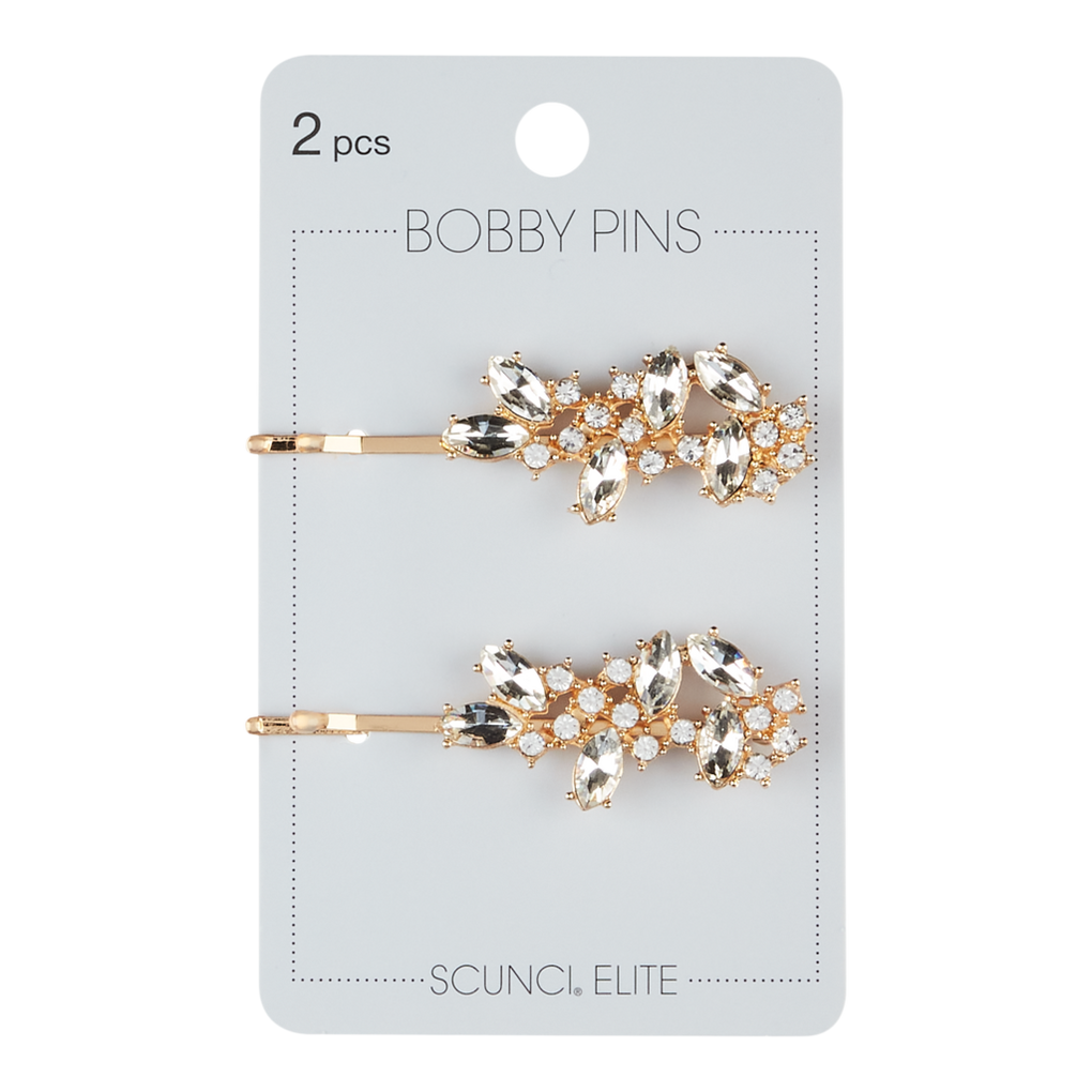 Elite Rhinestone Bobby Pins 2 Pieces Glam Gold 2 Pieces - Scünci