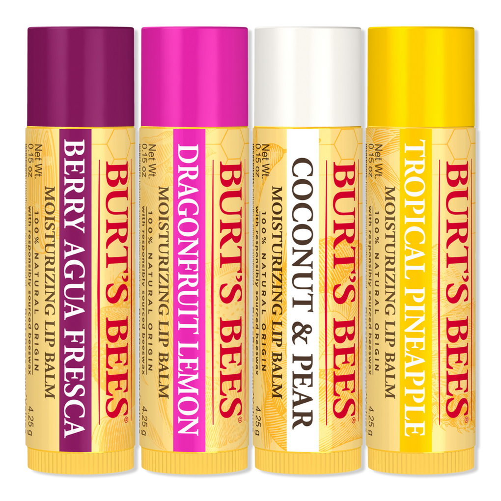 Burt's Bees Lip Balm, Berry Agua Fresca, Dragonfruit Lemon, Coconut & Pear, Tropical Pineapple, Value 4 Pack - 4 pack, 0.15 oz each