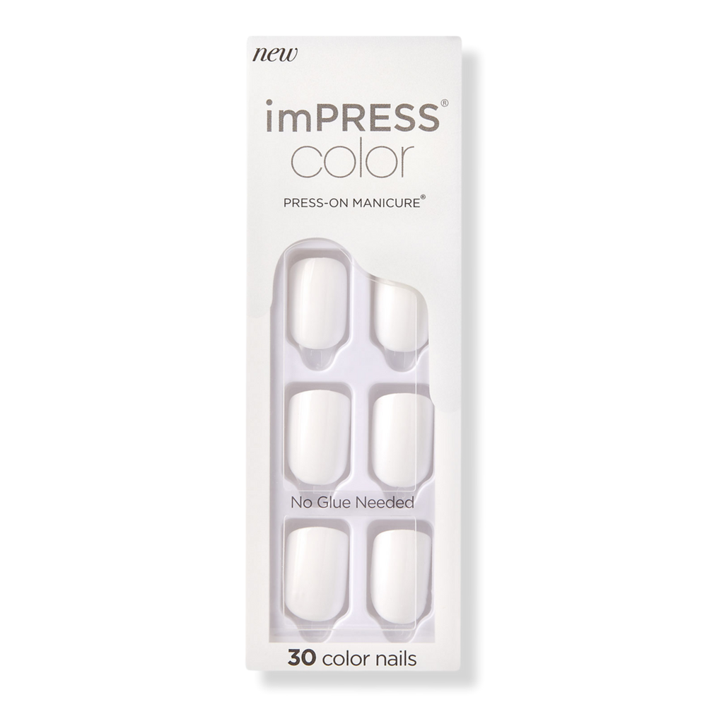 Kiss Impress Color Short Press-on Manicure Nails - Frosting In White