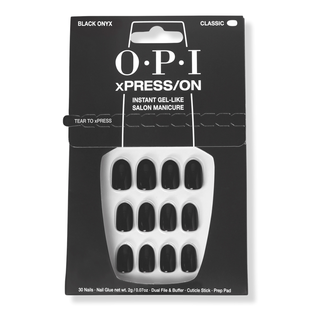 Opi Xpress/on Short Solid Color Press On Nails - Black Onyx In Black