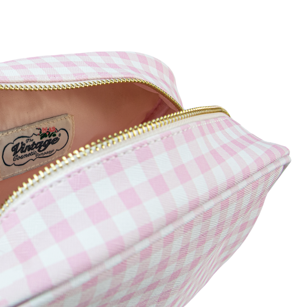 Pink Gingham Make-Up Bag - The Vintage Cosmetic Company