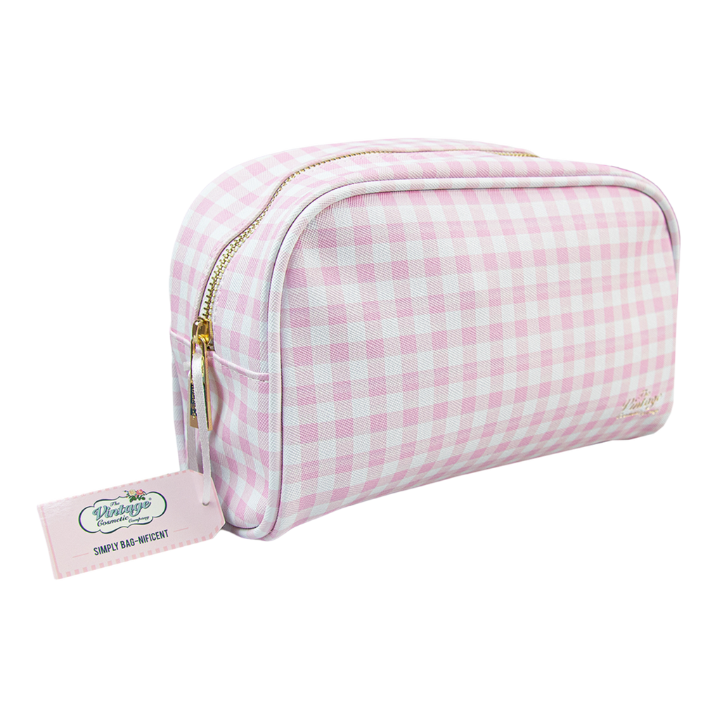 Checkered Pattern Make Up Bag Zipper Top Handle, Cosmetic Bag, Organizer Bag  For Travel