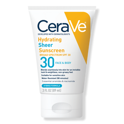 CeraVe Hydrating Sheer Sunscreen SPF 30 Face & Body Lotion - 3.0 oz