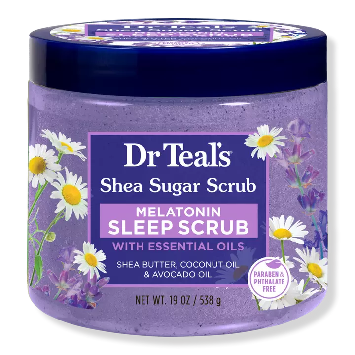 Dr Teal's Shea Sugar Body Scrub with Melatonin, Lavender and Chamomile Essential Oils, , 19 oz