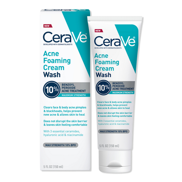 CeraVe Maximum Strength Acne Foaming Cream Wash with 10% BPO for Face & Body #1