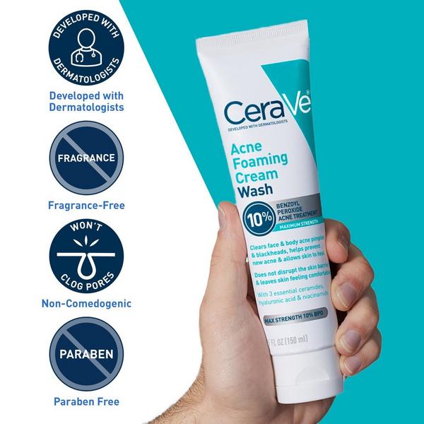 CeraVe Maximum Strength Acne Foaming Cream Wash with 10% BPO for Face & Body #6